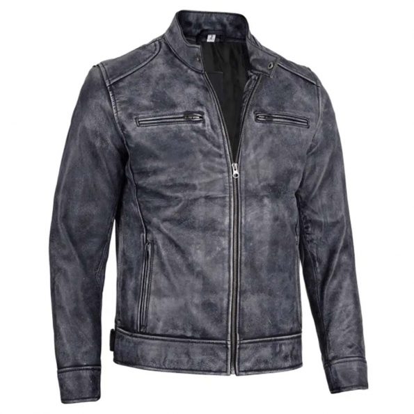 Dodge-inspired men's waxed leather jacket in black and white in France Market