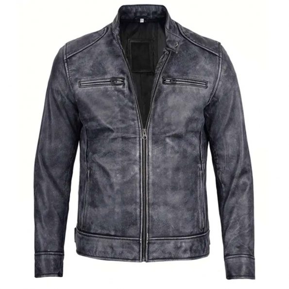 Men's waxed leather racer jacket with black and white design in United State Market