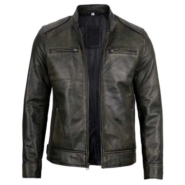 Men's Dodge black waxed racer leather jacket in USA