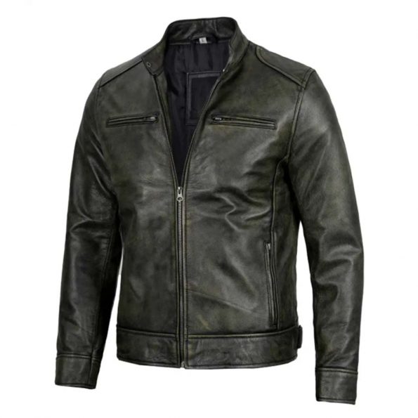 Dodge-inspired men's black waxed leather jacket in United State Market
