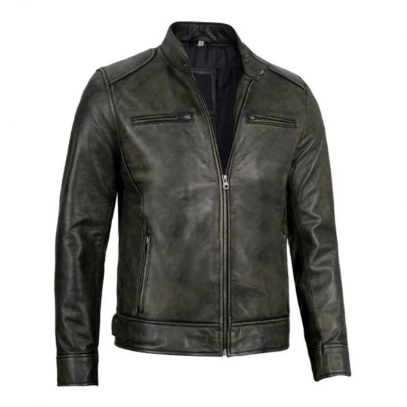 Classic men's Dodge black leather jacket with racer style in American Style