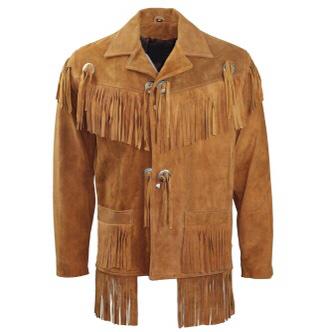 Stylish men's Native American tan jacket with traditional design in USA