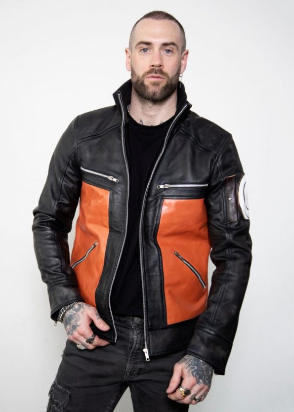 Bold orange leather jacket with Shippuden design in USA