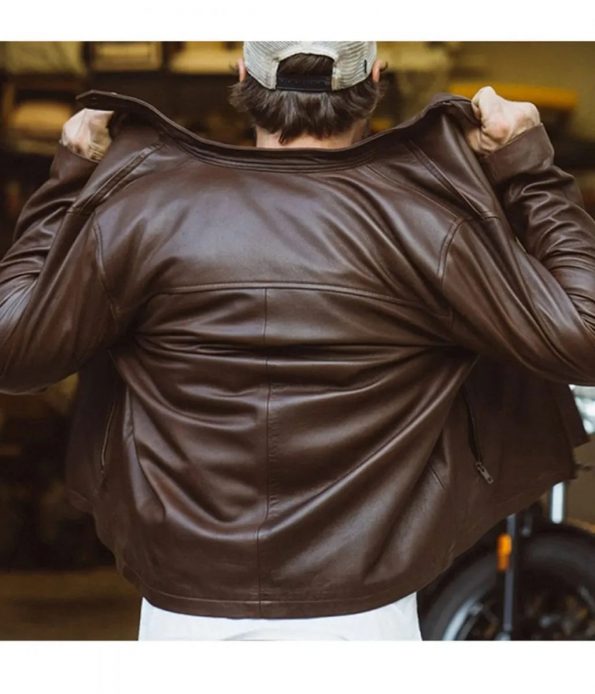 Back View Men’s Biker Thompson Brown Leather Jacket