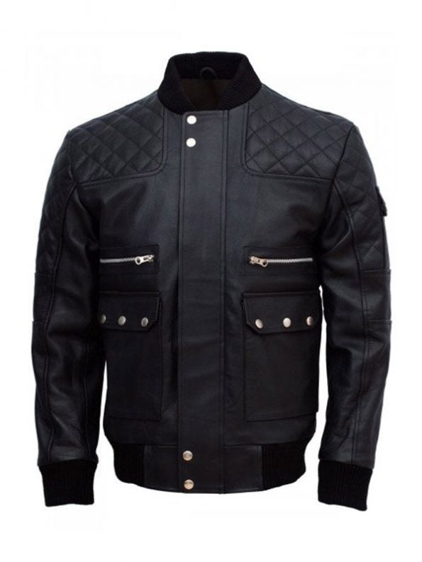 Men’s black leather jacket perfect for work wear in USA