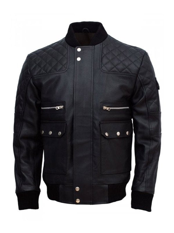 Men’s black leather jacket perfect for work wear in USA